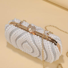 Bead Decor Clutch Bag Glitter Evening Bag Chain Strap