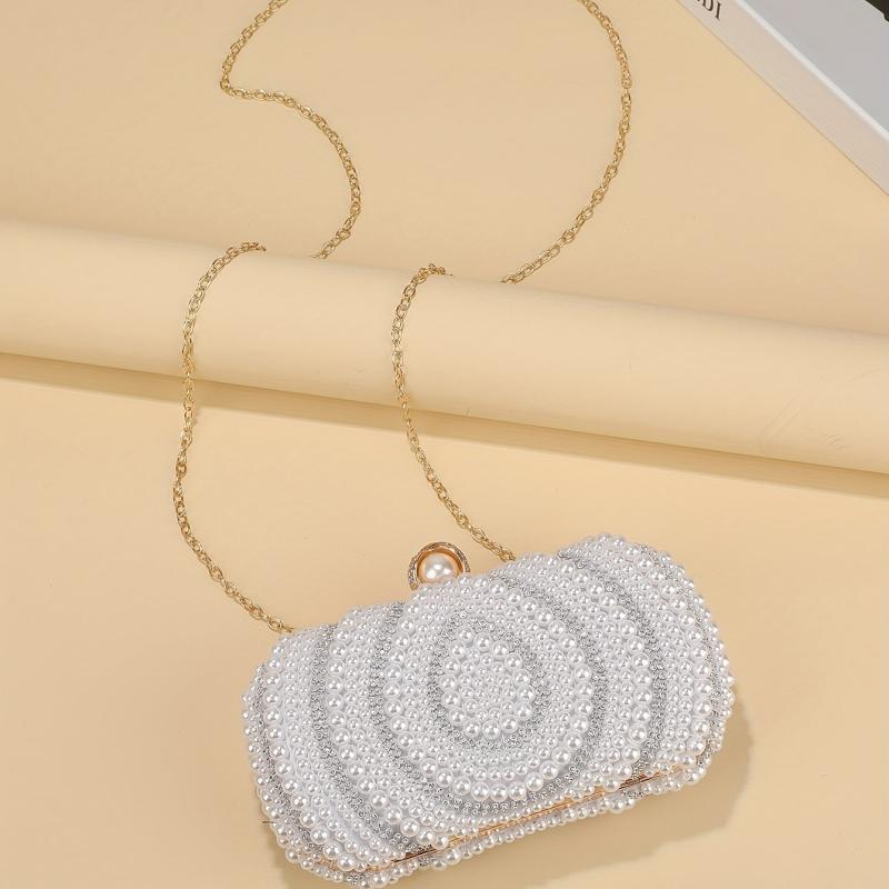 Bead Decor Clutch Bag Glitter Evening Bag Chain Strap