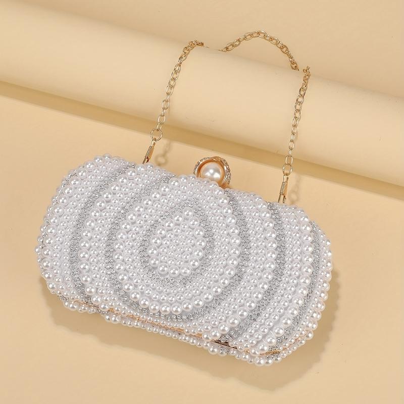 Bead Decor Clutch Bag Glitter Evening Bag Chain Strap