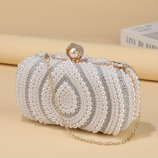 Bead Decor Clutch Bag Glitter Evening Bag Chain Strap