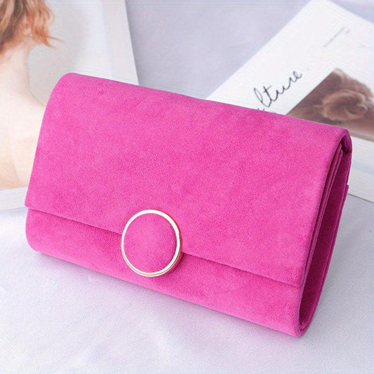 Plush Metal Chain Clutch Elegant Textured Flap Purse Evening Bag