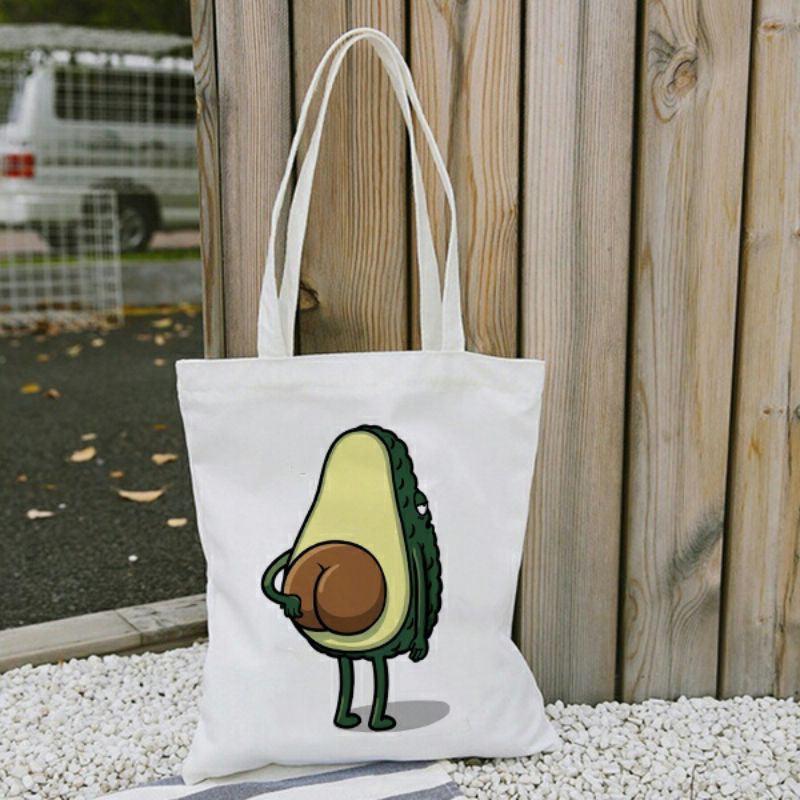 Cartoon Avocado Print Shoulder Bag Lightweight Storage Bag