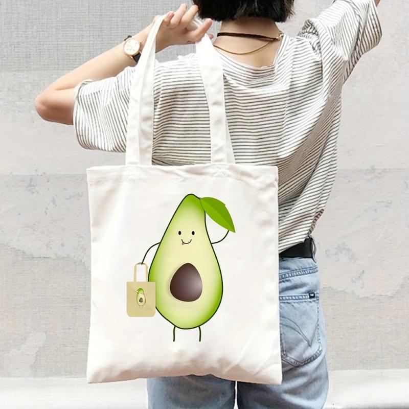Cartoon Avocado Print Shoulder Bag Lightweight Storage Bag