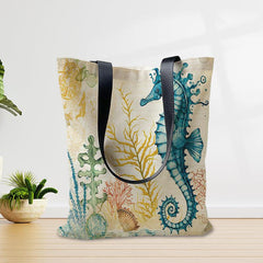 Seahorse Print Canvas Handbag Lightweight Shoulder Bag