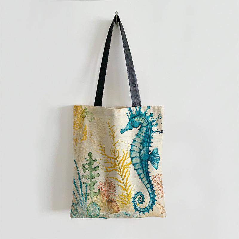 Seahorse Print Canvas Handbag Lightweight Shoulder Bag