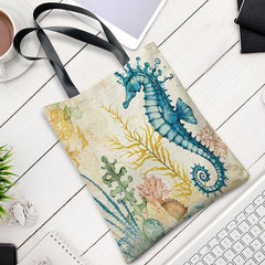 Seahorse Print Canvas Handbag Lightweight Shoulder Bag