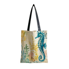 Seahorse Print Canvas Handbag Lightweight Shoulder Bag
