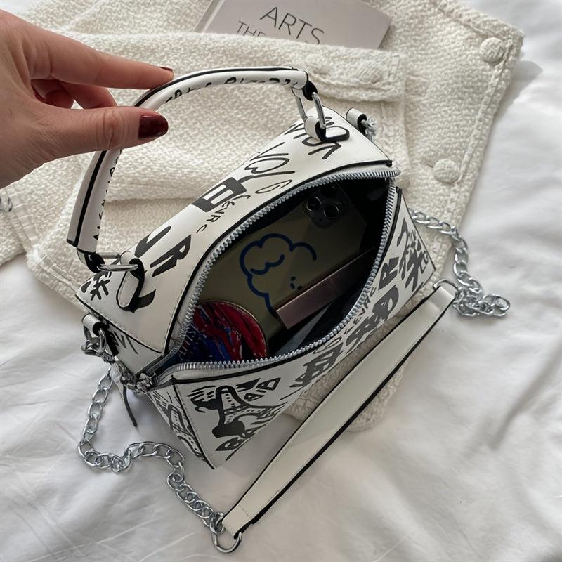 Letter Graffiti Crossbody Square Bag PU Leather Textured Bag