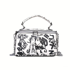 Letter Graffiti Crossbody Square Bag PU Leather Textured Bag