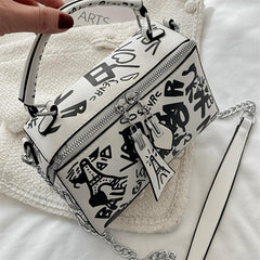 Letter Graffiti Crossbody Square Bag PU Leather Textured Bag