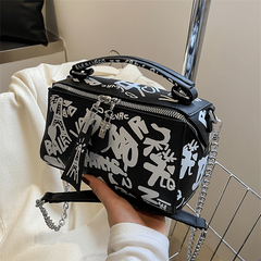 Letter Graffiti Crossbody Square Bag PU Leather Textured Bag