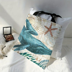Seaweed Whale Canvas Tote Bag Cartoon Travel Beach Shoulder Bag