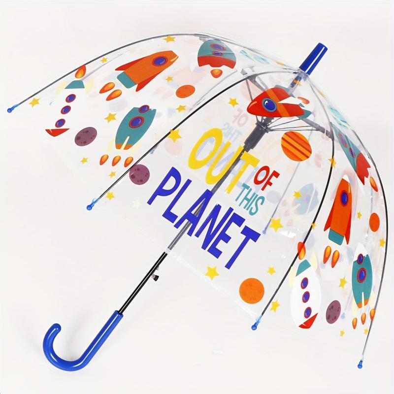 Kids Clear Bubble Umbrella With Easy Grip Handle Dinosaur Dots Rocket Flower