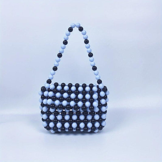 Mini Colorblock Beaded Handbag Vintage Acrylic Coin Purse Women's Retro