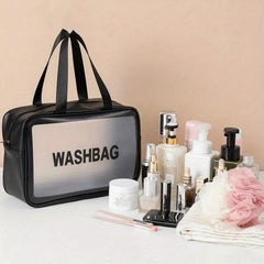 Pink Waterproof Transparent Cosmetic Bag Large Capacity PU Leather Storage Bag
