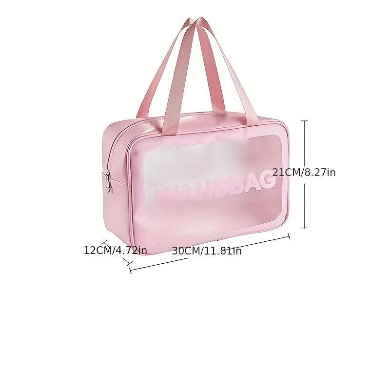 Pink Waterproof Transparent Cosmetic Bag Large Capacity PU Leather Storage Bag