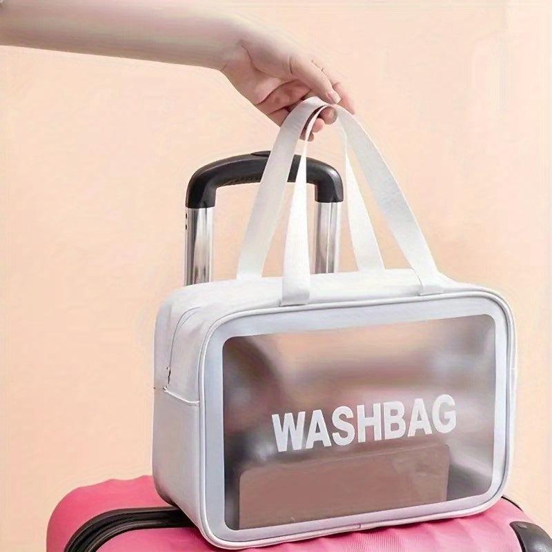 Pink Waterproof Transparent Cosmetic Bag Large Capacity PU Leather Storage Bag