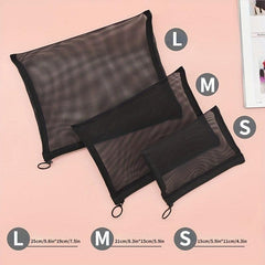 Mesh Cosmetic Bag Zipper Makeup Pouch Travel Organizer