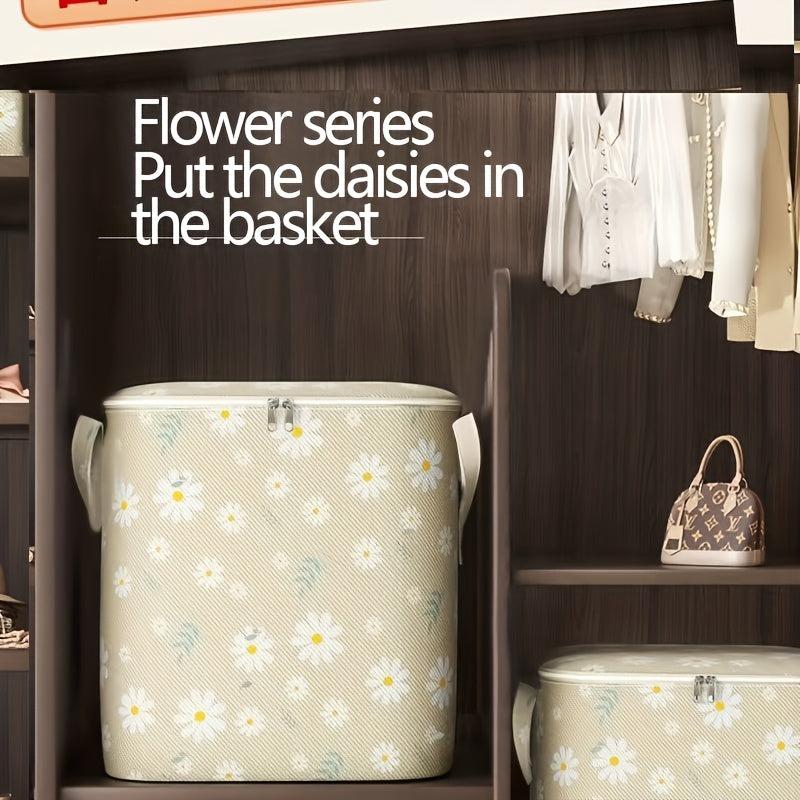 Large Capacity Daisy Pattern Storage Box Lightweight Zipper Organizer