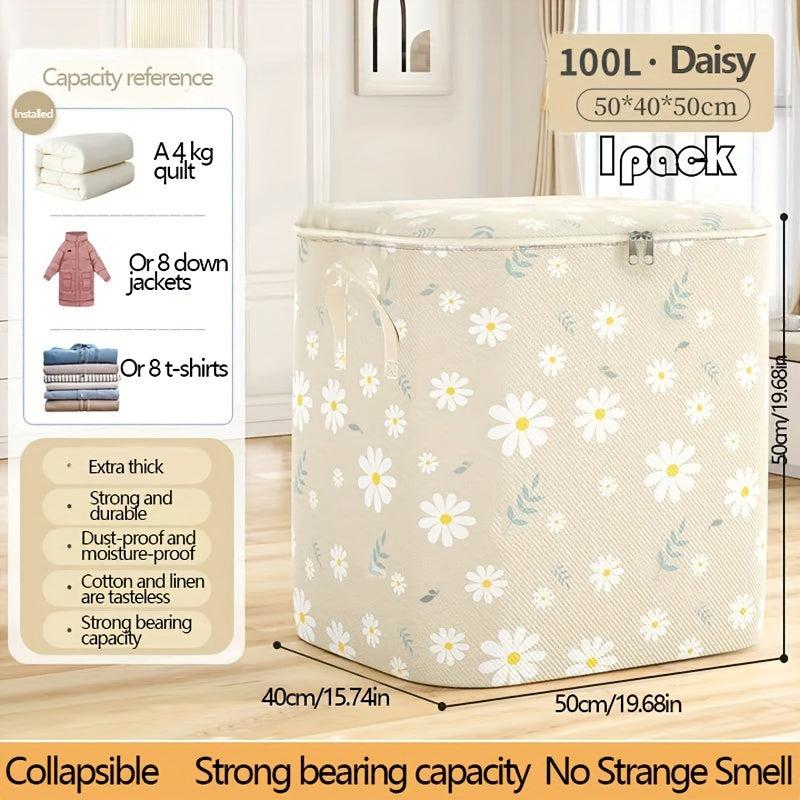 Large Capacity Daisy Pattern Storage Box Lightweight Zipper Organizer