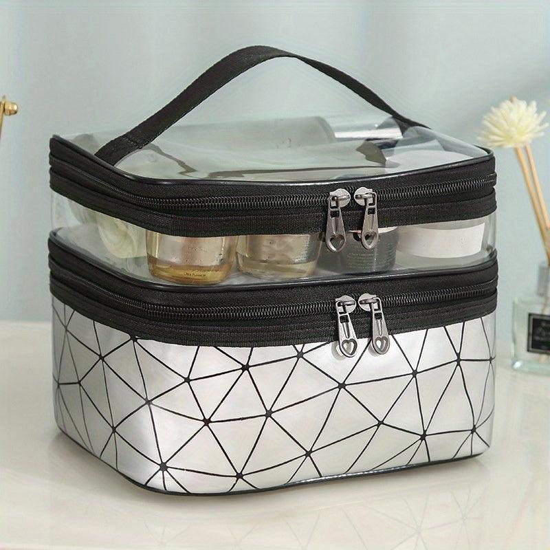 Clear Makeup Bag Organizers Waterproof PVC Double Layer Cosmetic Bag