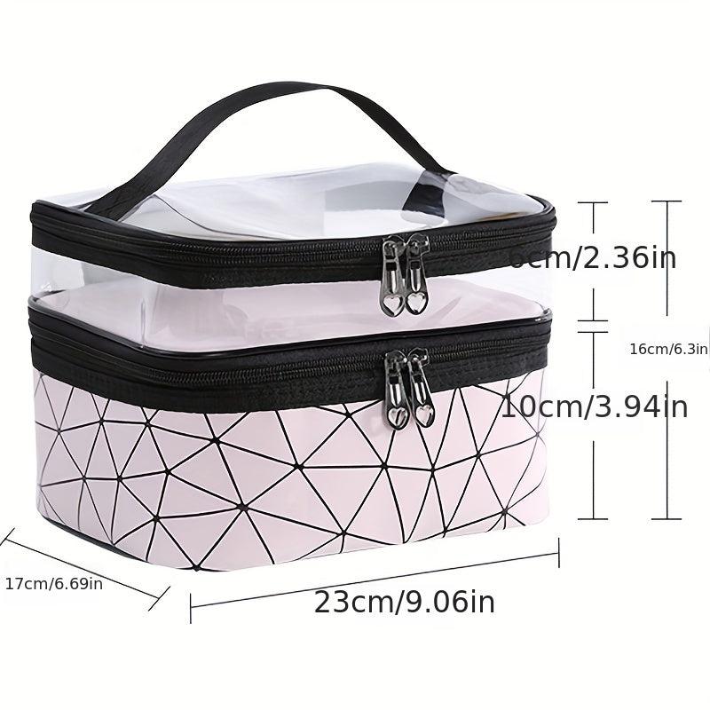 Clear Makeup Bag Organizers Waterproof PVC Double Layer Cosmetic Bag