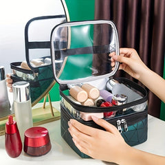 Clear Makeup Bag Organizers Waterproof PVC Double Layer Cosmetic Bag