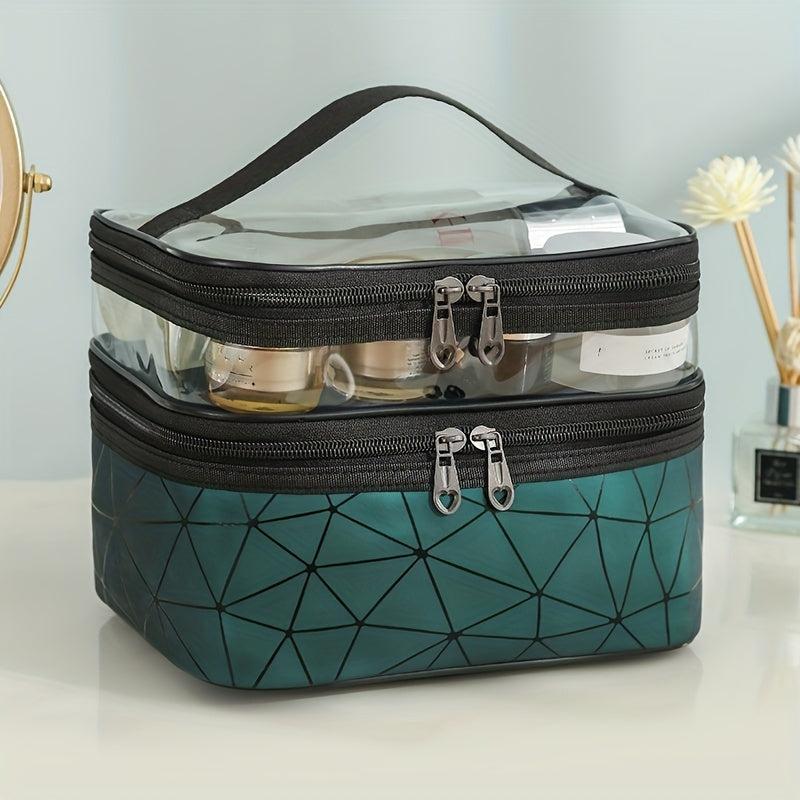 Clear Makeup Bag Organizers Waterproof PVC Double Layer Cosmetic Bag