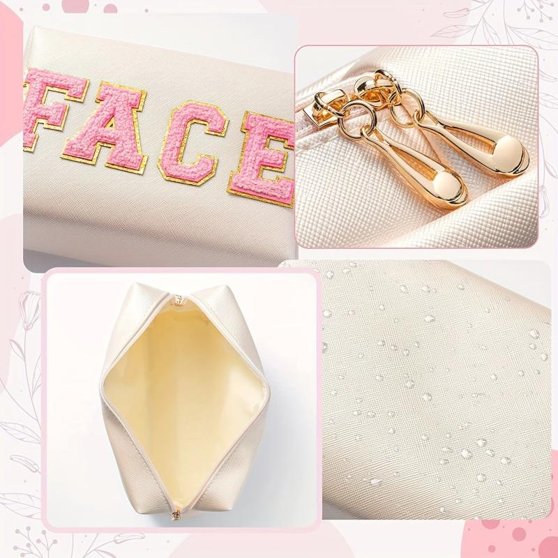 Plush Letter Patched Makeup Pouch Zipper Storage Bag