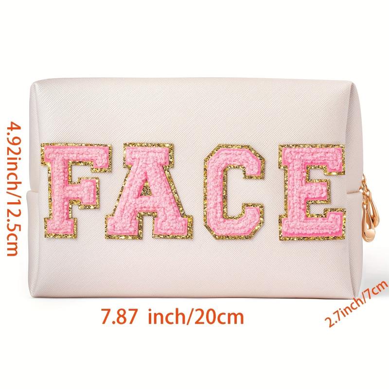 Plush Letter Patched Makeup Pouch Zipper Storage Bag