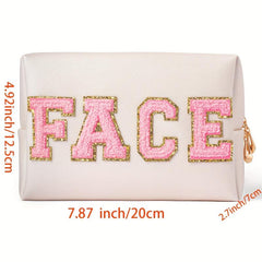 Plush Letter Patched Makeup Pouch Zipper Storage Bag