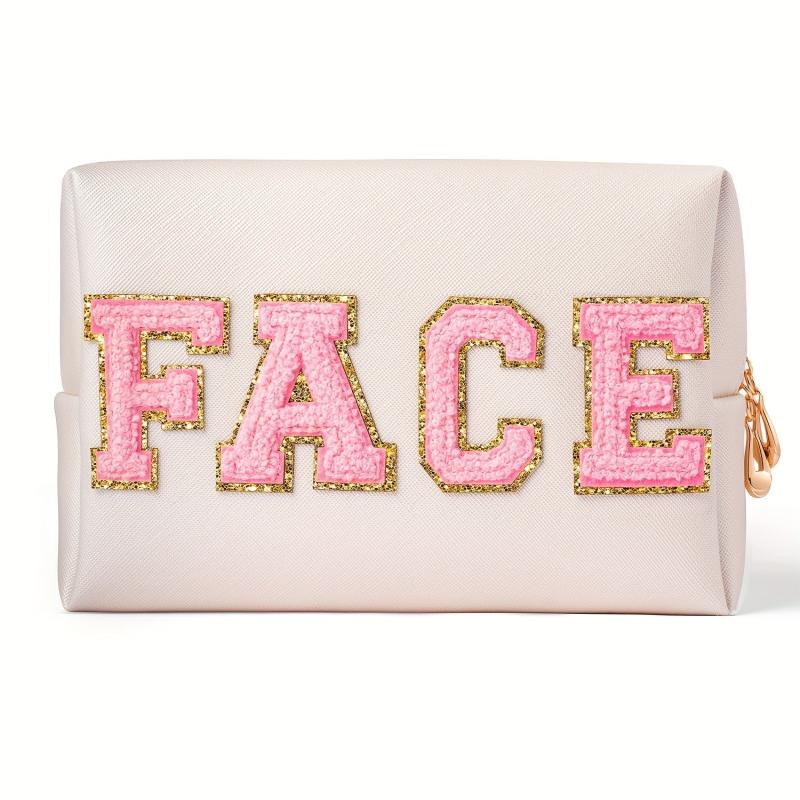 Plush Letter Patched Makeup Pouch Zipper Storage Bag