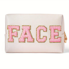 Plush Letter Patched Makeup Pouch Zipper Storage Bag