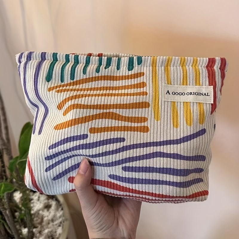 Colorful Striped Pattern Makeup Pouch Zipper Portable Cosmetic Bag