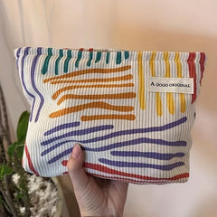 Colorful Striped Pattern Makeup Pouch Zipper Portable Cosmetic Bag