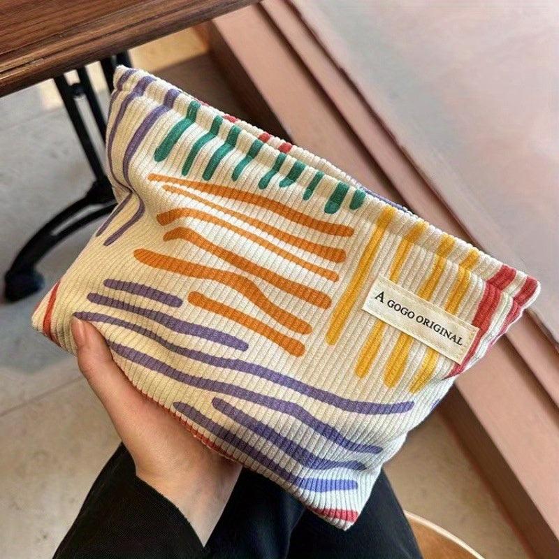 Colorful Striped Pattern Makeup Pouch Zipper Portable Cosmetic Bag
