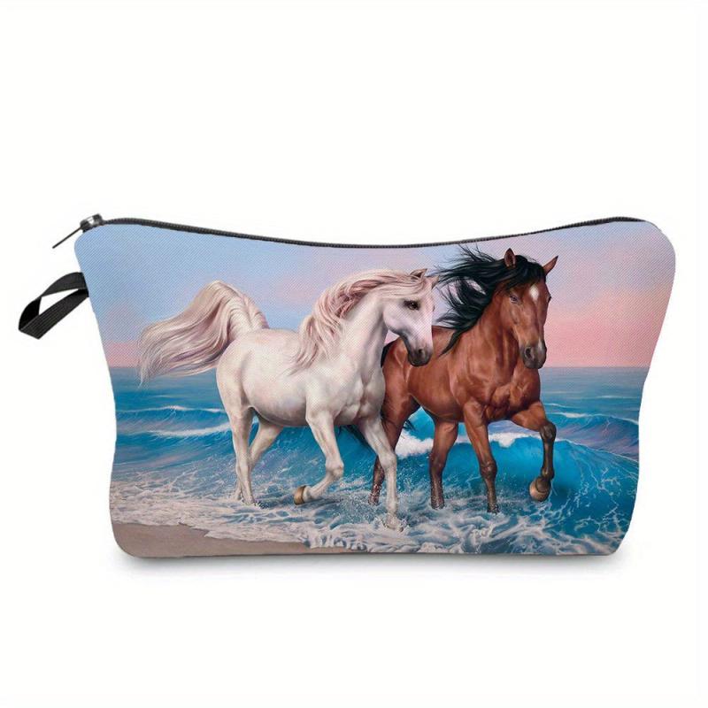 Horse Print Storage Pouch Zipper Lightweight Carry On Bag