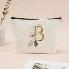 Flower Letter Print Cosmetic Bag Portable Travel Storage Zipper Coin Purse Pouch