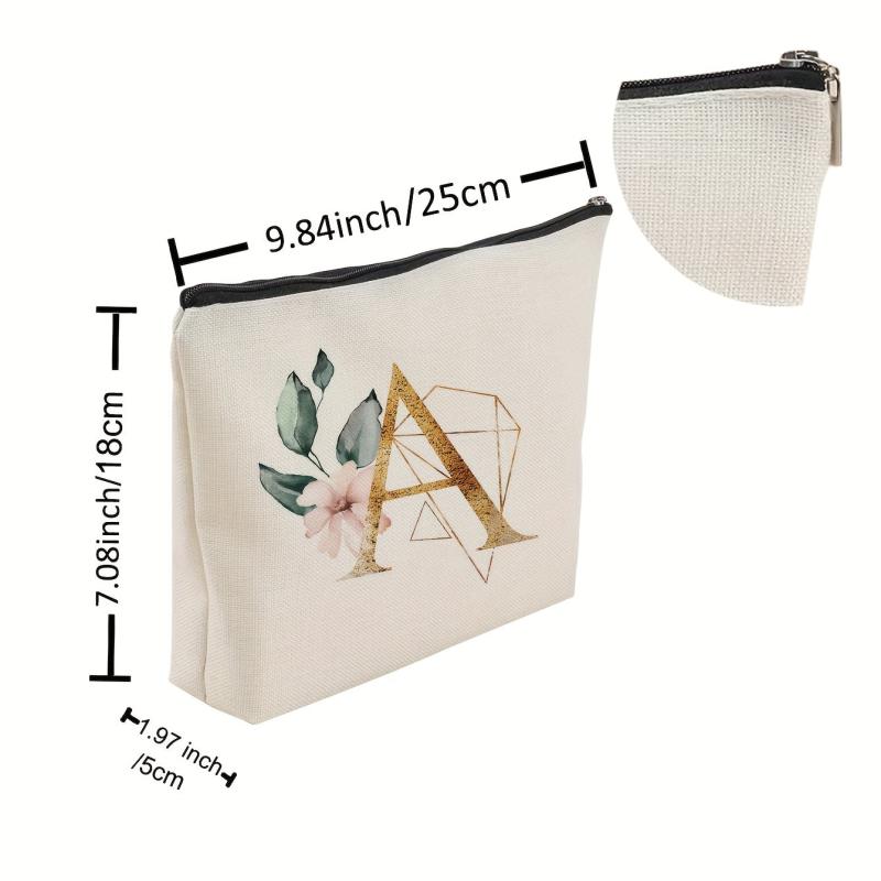 Flower Letter Print Cosmetic Bag Portable Travel Storage Zipper Coin Purse Pouch