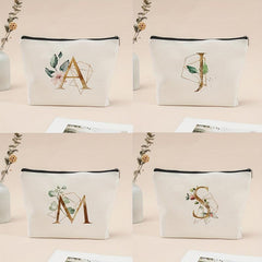 Flower Letter Print Cosmetic Bag Portable Travel Storage Zipper Coin Purse Pouch