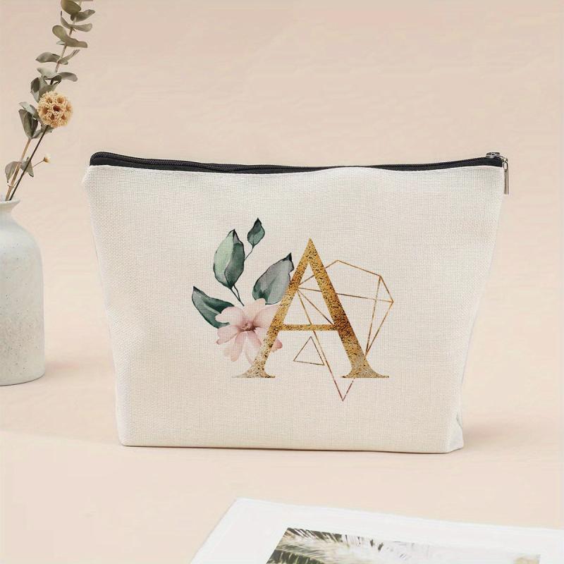 Flower Letter Print Cosmetic Bag Portable Travel Storage Zipper Coin Purse Pouch