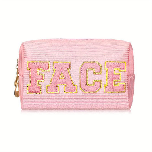 Chenille Letter Pattern Makeup Pouch Zipper Travel Storage Bag