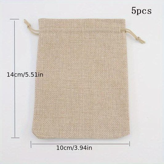 5 Pcs Burlap Drawstring Storage Pouch Bag