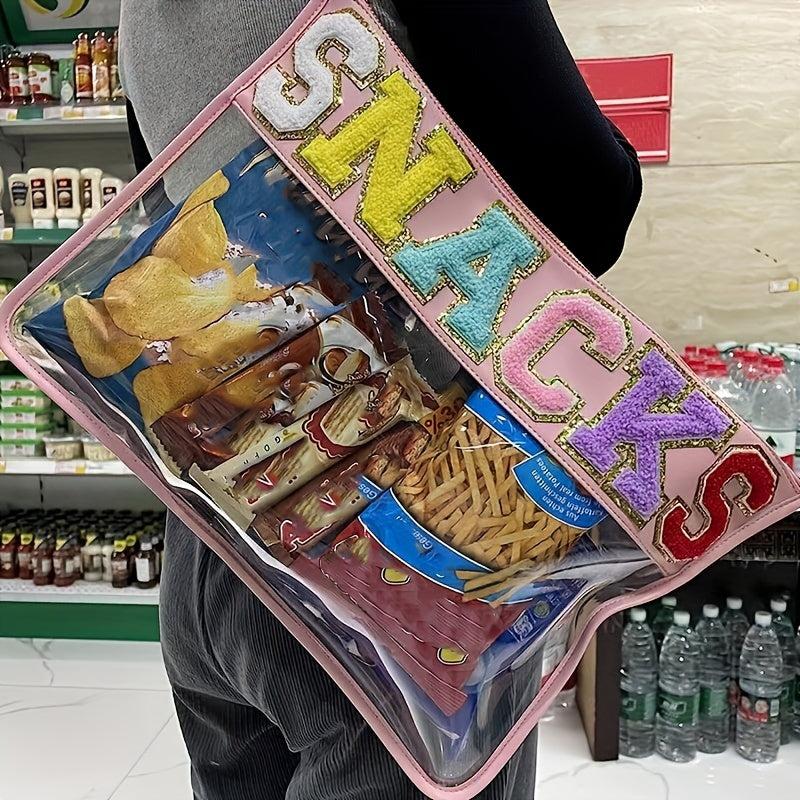 Large Capacity Snacks Bag Chenille Letter Decor Cosmetic Bag