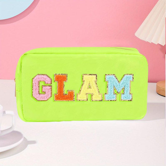 Plush Letter Print Makeup Pouch Zipper Portable Cosmetic Bag