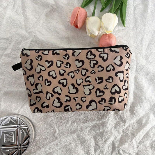 Leopard Cow Pattern Makeup Brushes Bag Cosmetic Pouch Lightweight Portable