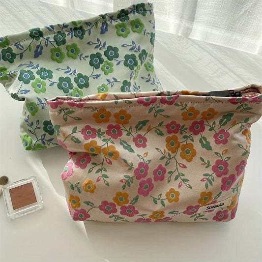 Vintage Floral Pattern Cosmetic Bag Fabric Storage Pouch Women's