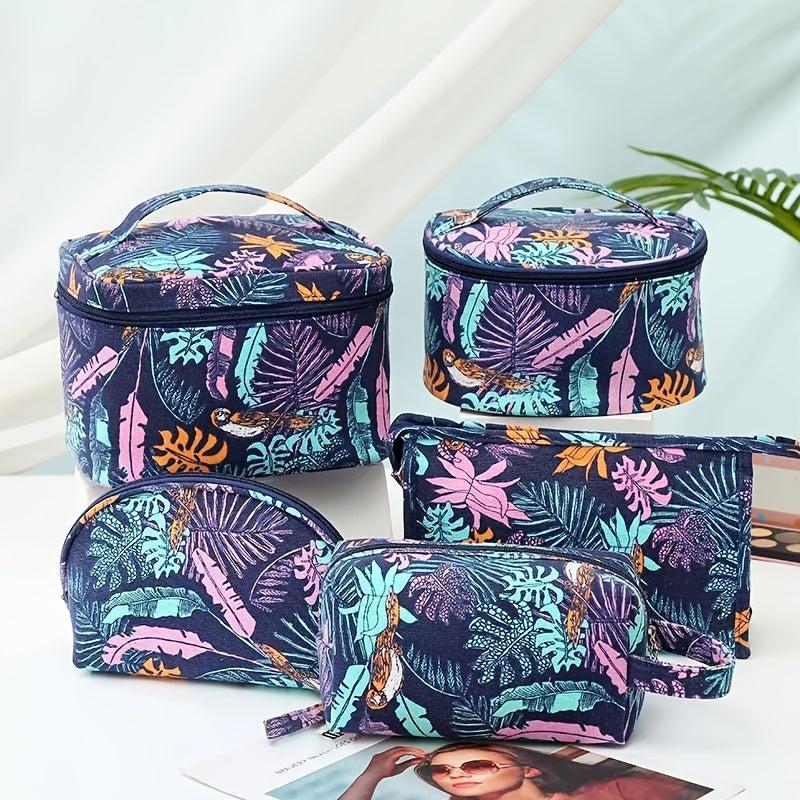 Leaves Pattern Travel Storage Bag Portable Cosmetic Organizer Zipper Pouch