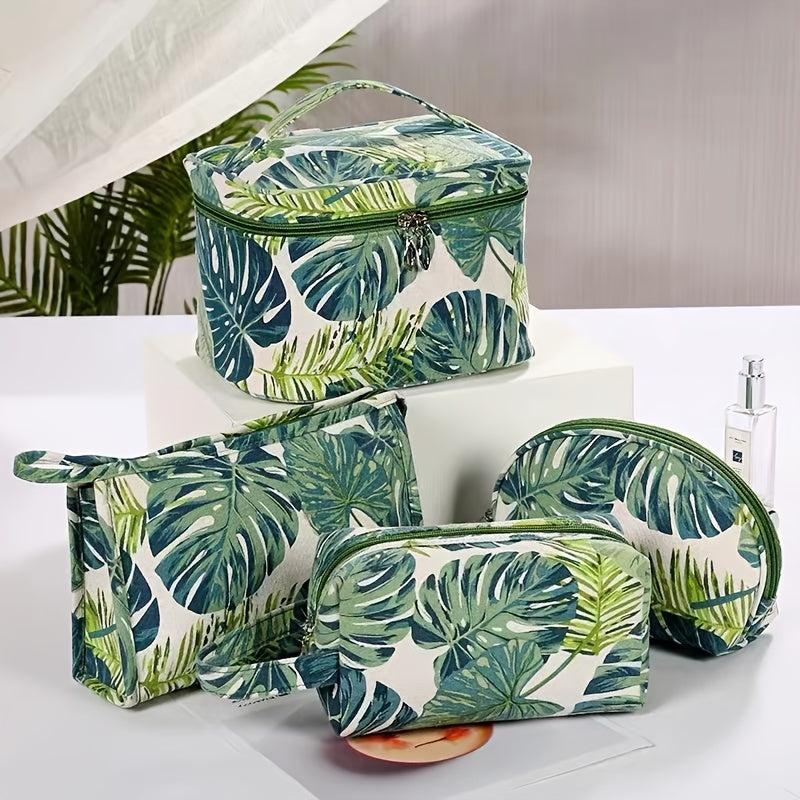 Leaves Pattern Travel Storage Bag Portable Cosmetic Organizer Zipper Pouch