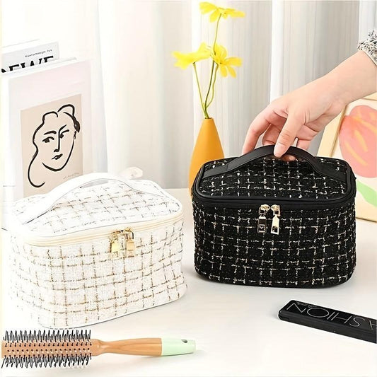 Plaid Cube Travel Cosmetics Wash Bag Canvas Lightweight Storage Bag